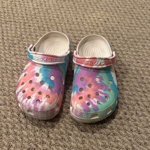 CROCS Tie-Dye Clogs in Pink, Blue, and Purple